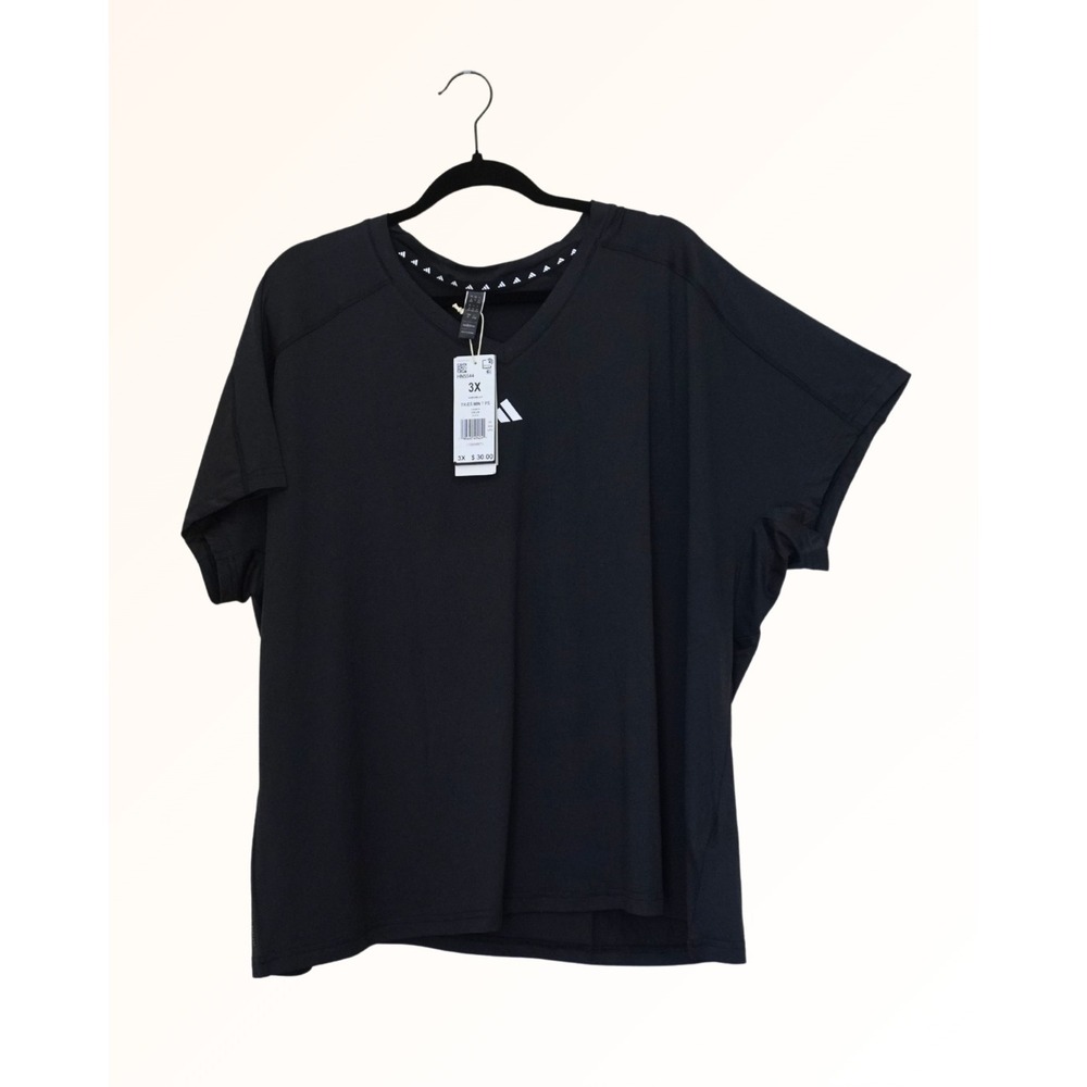 Adidas Women Black Freelift Training T-Shirt V-Neck Activewear HN5544 NWT 3X